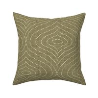 M Abstract Geometric Hand Drawn Ogee Beige White On Olive Green