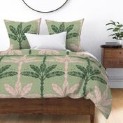 (large scale) Tropical block print banana tree Soft sage green pastel pink