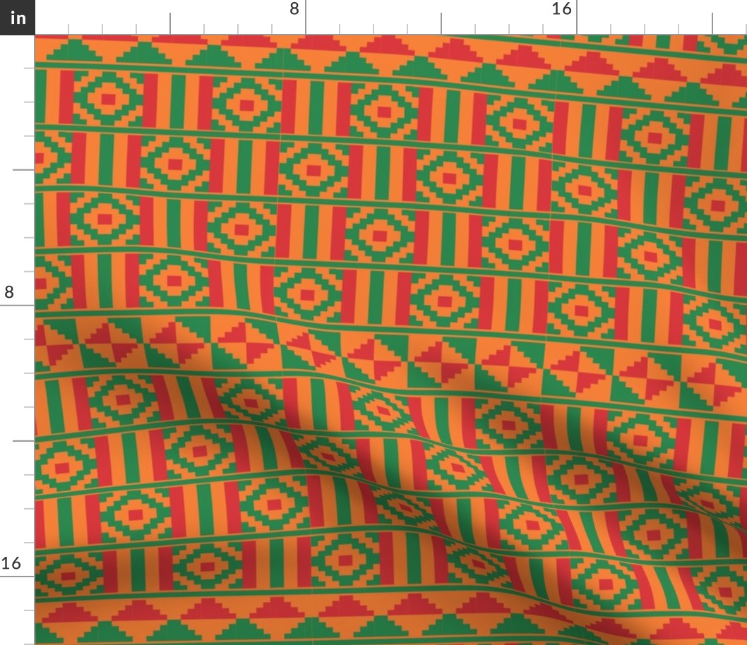Kente inspired africa in red and green on orange