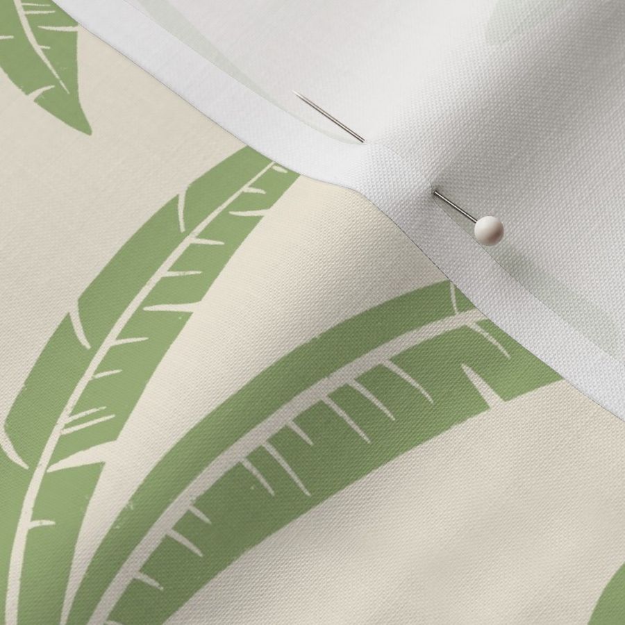 (M) Preppy Banana Palm Tree Tropical Holiday Pattern - Sage Green on Cream