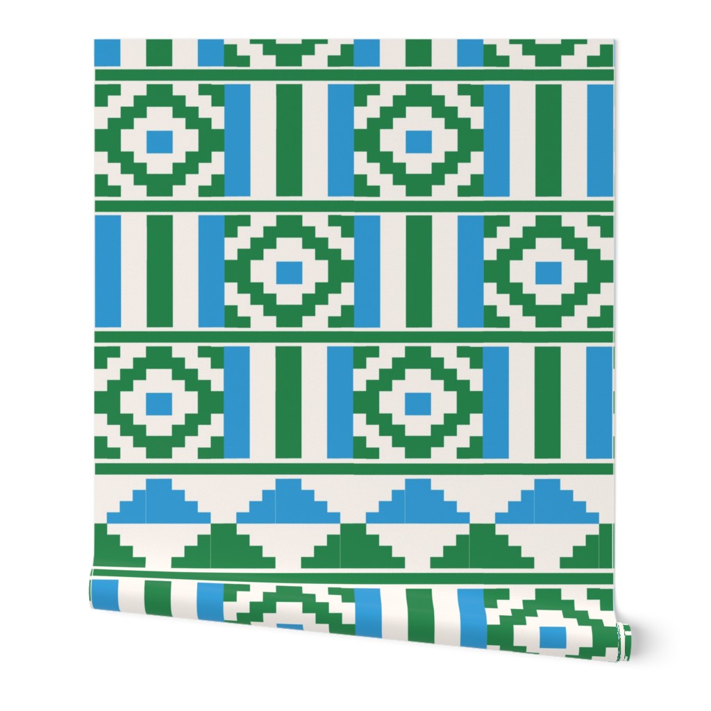 Kente inspired africa in green, blue and cream