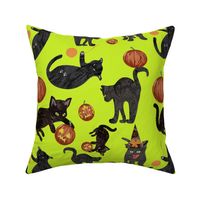 Halloween Cats - Cats-eye Green Background