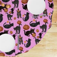 Halloween Cats and Kittens and Pumpkins on a Pink Background