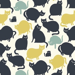 Cat Pattern - Charcoal & Mustard & Gray