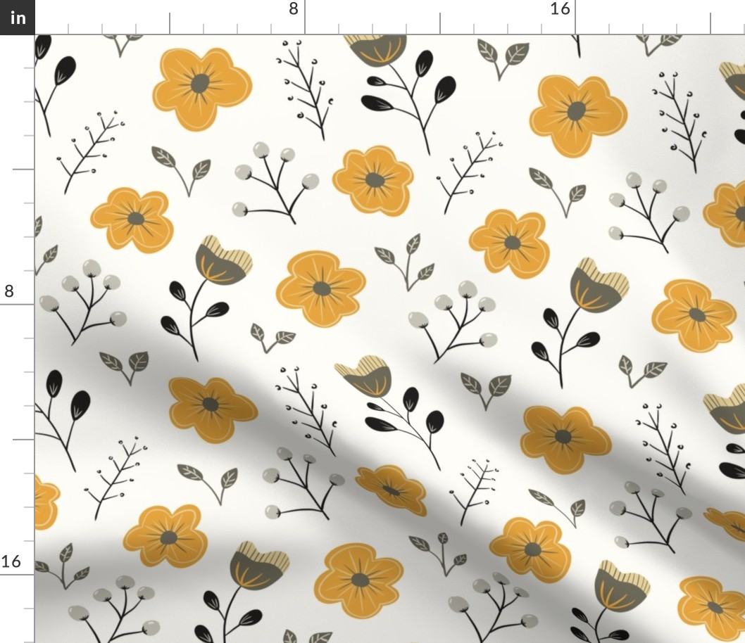 Yellow And Grey Flowers on White