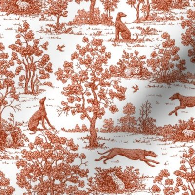 Red Greyhound Toile fabric, wallpaper, and gift wrap