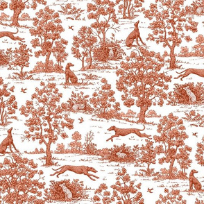 Red Greyhound Toile fabric, wallpaper, and gift wrap