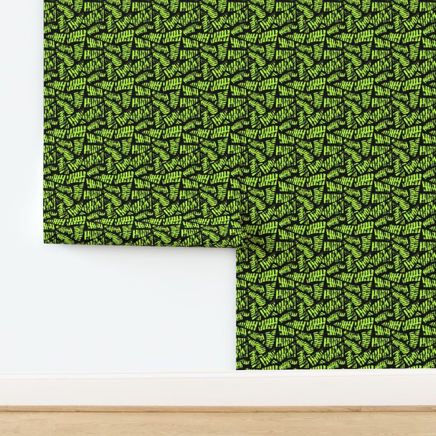 Block Print Leaves Lime Green Black