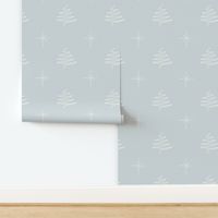 Abstract Christmas Trees & Stars - Off White on Muted Baby Blue