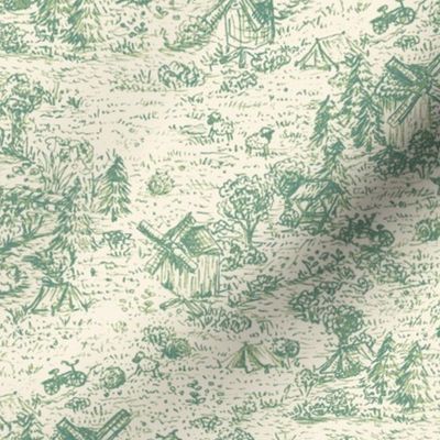 F24-199+07 M - Vintage Vacation Toile de Jouy green