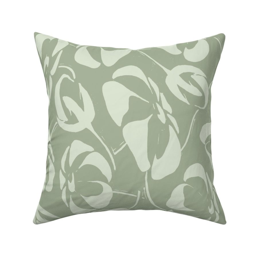 18 Inch Retro 80' Minimalist Monochrome Floral Green 28092024