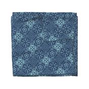 (L) Medieval Encaustic Diamond Tiles navy blue teal large 12 inch