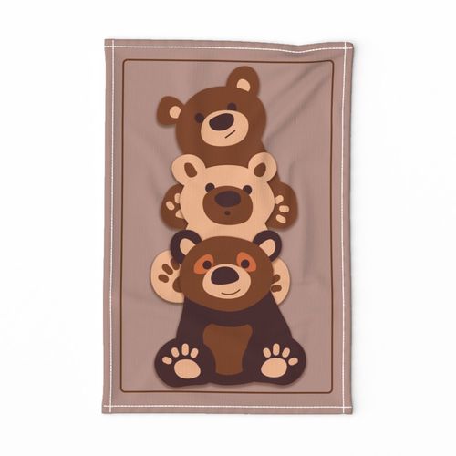 Three Teddy Tea Towel (Mink Brown)