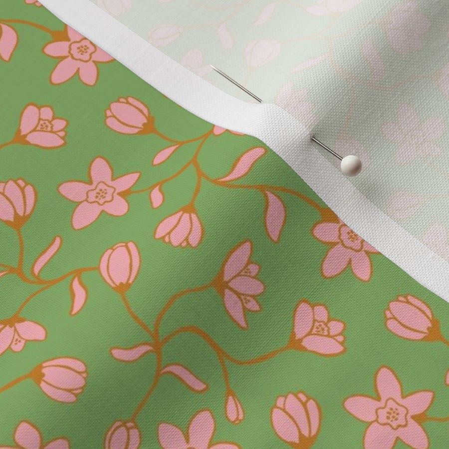 Modern floral branches in green and pink - small