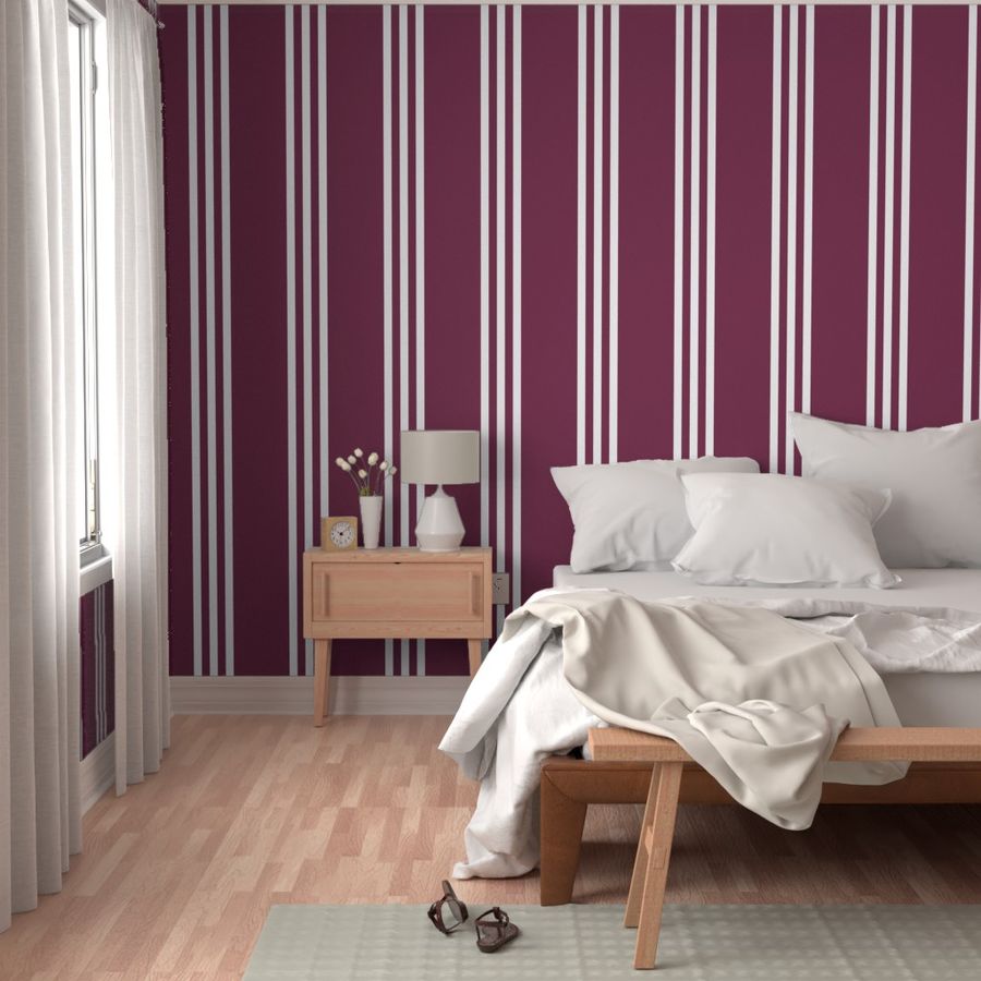 1" Vertical Stripes Dark Rose Red Minimal Home Interior Decor