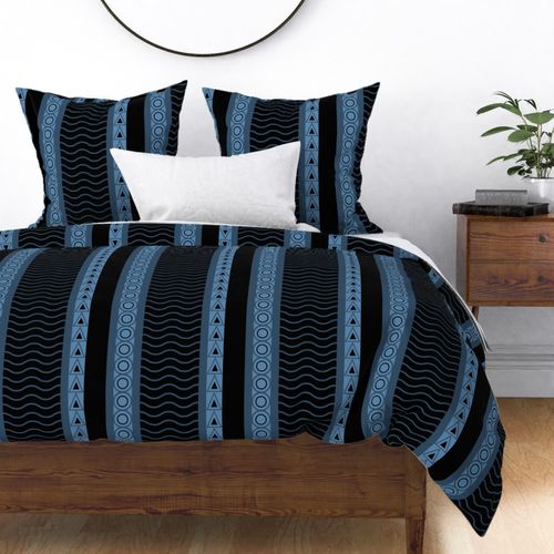 Dusty Blue and Black Geometric Stripes