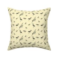 Hand-Drawn Ink Birds on Pastel Yellow background 8-Inch pattern Tile