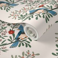 Bluejay and Botanical Floral - Festive Nature Inspired Design mirrored