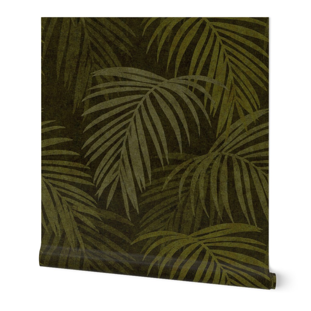 Modern Textured Tropical Palm - Deep Olive Green