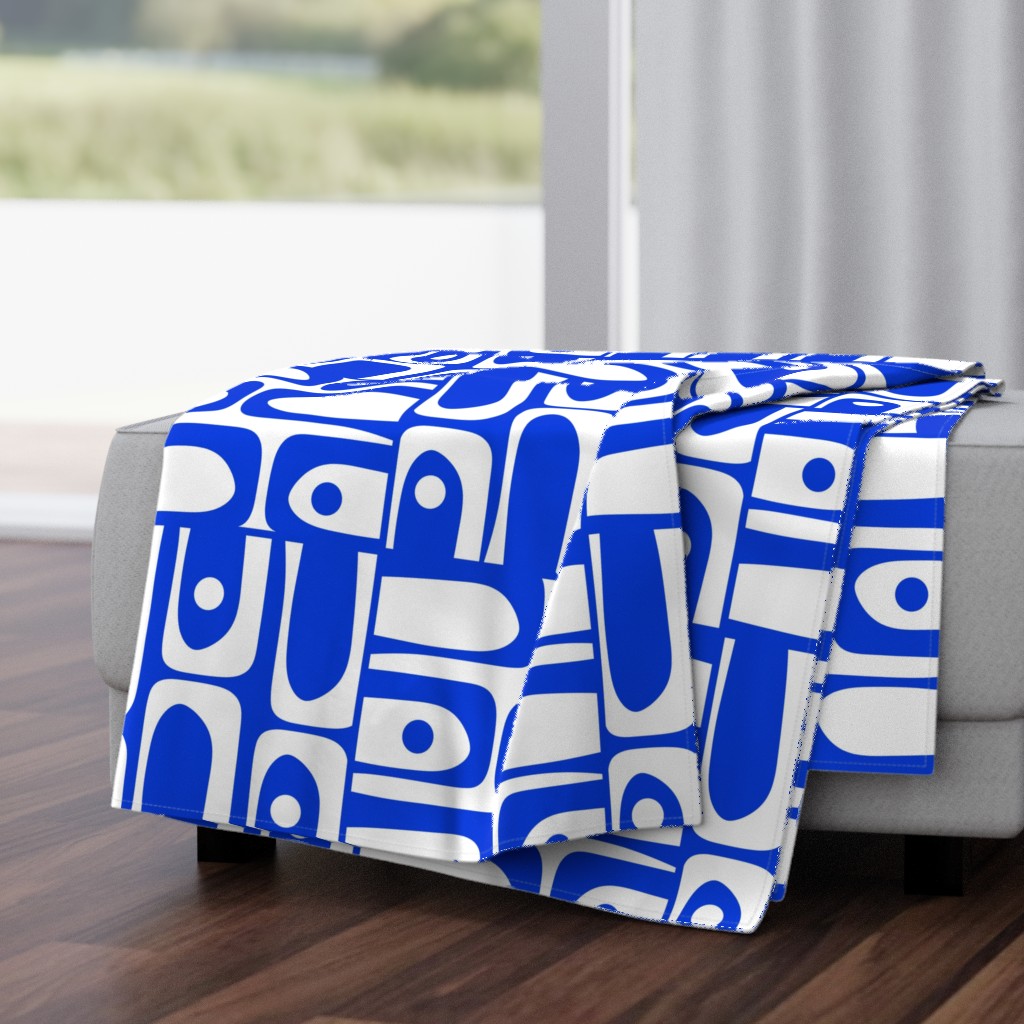 Mid Century Modern Piquet Royal Blue and White Pattern 3