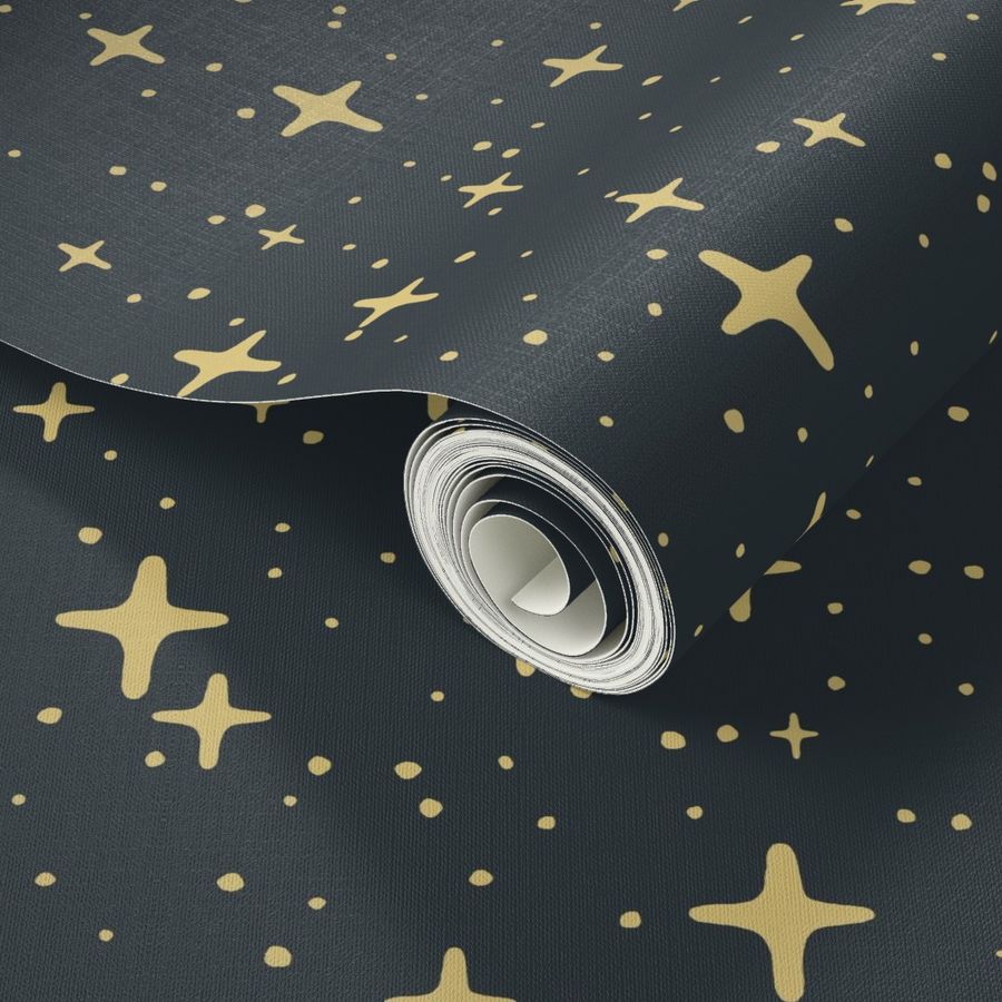 s Celestial Star Stars in Yellow on Dark Navy Blue with Cosmic Night Vibes