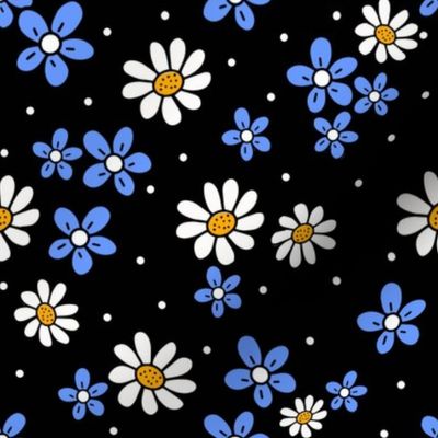 Ditsy Flowers Blue on Black