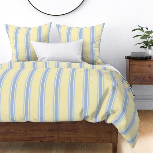 Ticking Stripe (Large) - Sky Blue on Pale Yellow