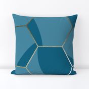 (L) Hexagon tiles with geometric curves and kintsugi border - blue peacock