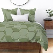 (L) Hexagon tiles with geometric curves and kintsugi border - sage green