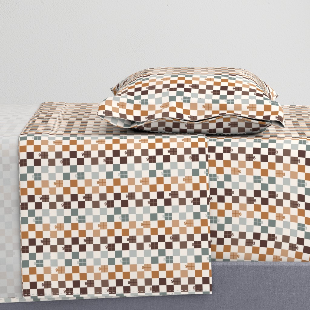 Checkered Christmas/Birthday gifts-neutrals-green beige brown-4x4