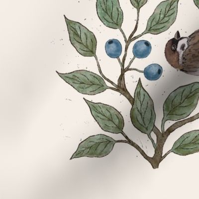 2025 Calendar- Birds on branches- blue berries and green leaves