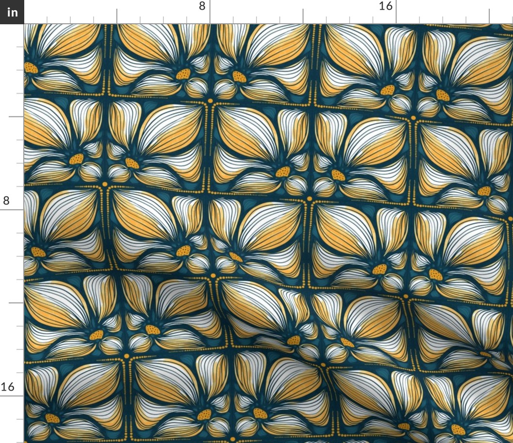 Art Nouveau Flower Tiles Blue