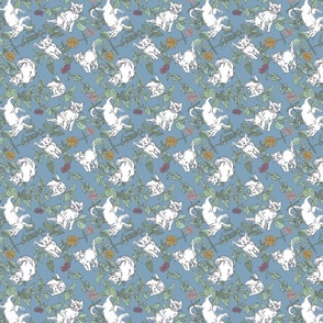 White kitten floral - blue