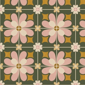 Folk Daisy Tile - Olive 8in