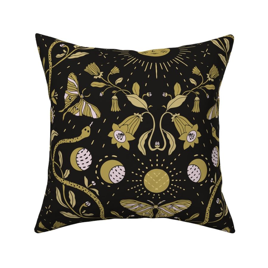 sun and moon-Whimsigoth-gothic celestial damask-black and gold