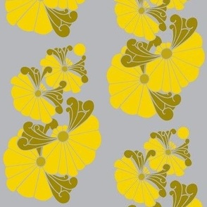 4 Flowers in gray & yellows