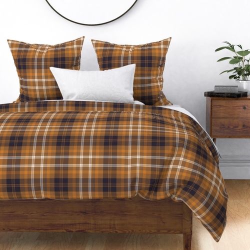 Refined Bohemian Rustic Cabincore Tartan Plaid - dark violet - orange