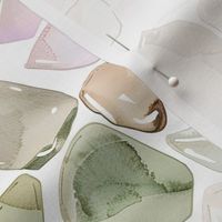 Beige and Green Shards of Tumbled and Scattered Watercolor Seaglass