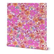 spring bliss Line work hand drawn flowers maximalist floral bright hot pink