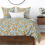 Citrus Fruit Melange - Orange on Blue - Kitchen Cuties