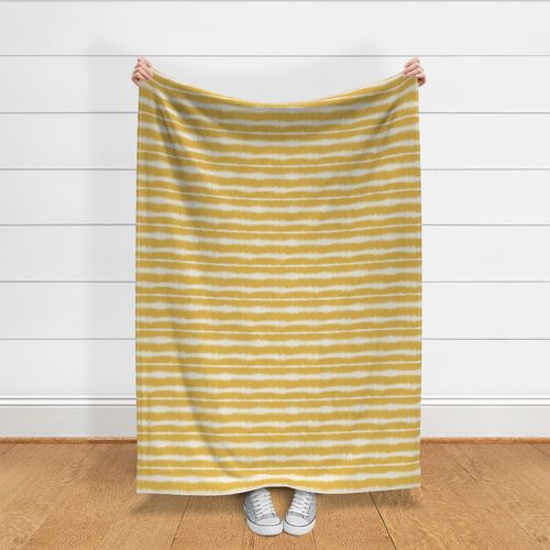 (small scale) Tie-dye blurry Ikat horizontal Stripes mustard yellow white