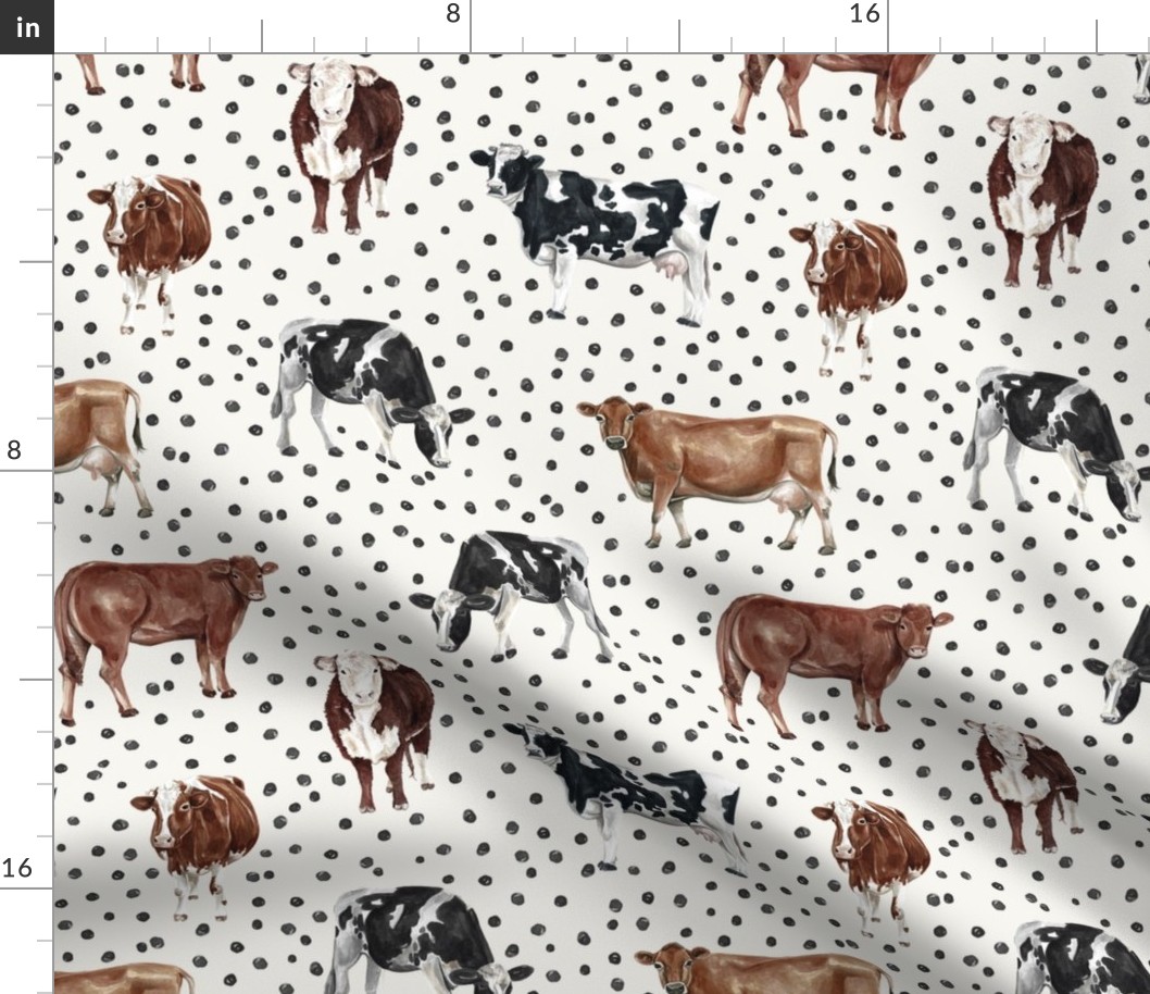 Boho Cows with Dots on Cream 6 inch