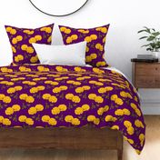 Floating Oriental Golden Blooms - deep aubergine / royal purple