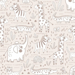 Boho Cute Safari animals outlines-cream