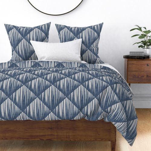 (Jumbo) Checkered Diamond Textured Geometric Trellis - Denim Blue & Whiteo