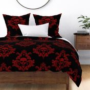 Brick Red Skull Damask On Black Huge