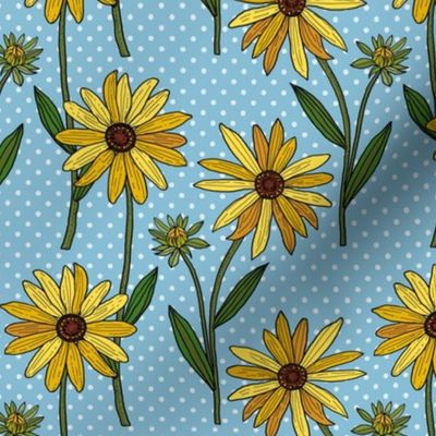 Bigger Black Eyed Susan State Of Maryland Wildflowers On Blue