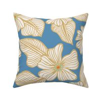 Hand Drawn Blue and Gold Tropical Floral Pattern