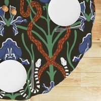 MAXIMALIST ART NOUVEAU HAND DRAWN IRIS FLORAL & SNAKE BLACK BLUE GREEN XL