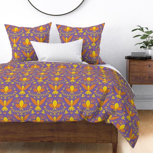 Sumatra Floral Orange Yellow w/ Purple Background